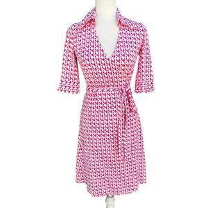 DIANE VON FURSTENBERG Silk Wrap Dress Size 2 Red and White